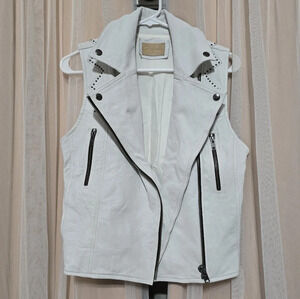 Cleobella 100% Leather Studded Moto Vest in White, Size Small, EUC!